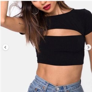 Motel Rocks Black Front Cutout Crop Tee